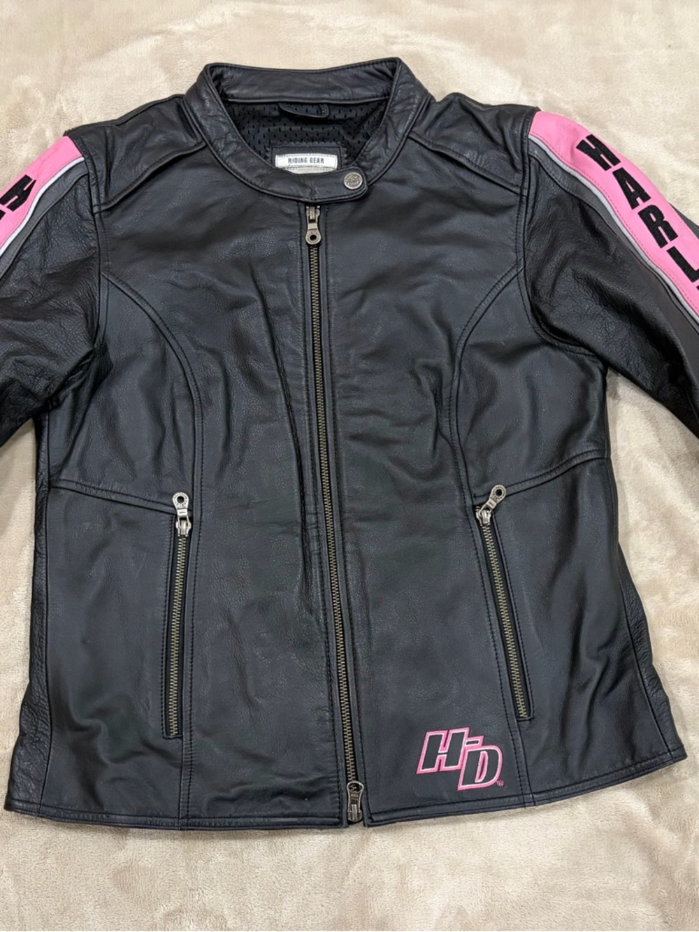 Harley-Davidson Black Leather Jacket with Pink Accents